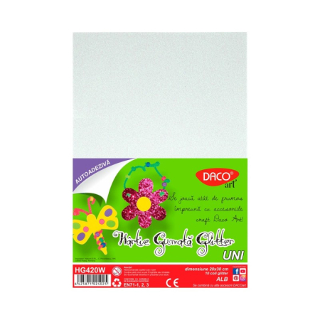 Hârtie Gumată - Hartie Gumata Autoadeziva Glitter 20X30CM, 10 coli, Daco (HG420W)