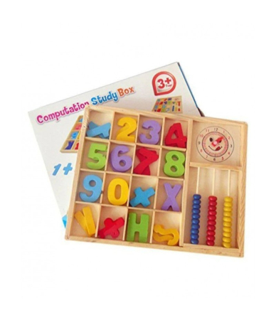 Accesorii Scolare - Joc educativ socotitoare din lemn, Semne matematice, Ceas, 34 piese, Multicolor