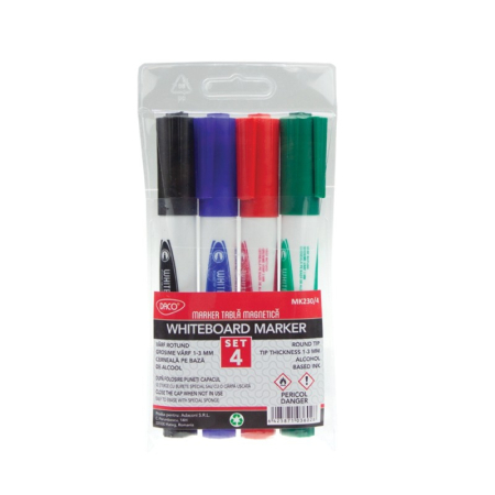 Markere whiteboard - Marker tabla magnetica Set 4 DACO