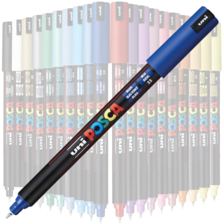 Markere Posca - Marker UNI PC-1MR Posca, 0.7 mm, varf fin metalic Albastru