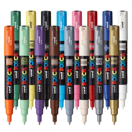 Marker UNI Posca PC-1M, varf rotund, 0.7mm, set 16 culori [1]