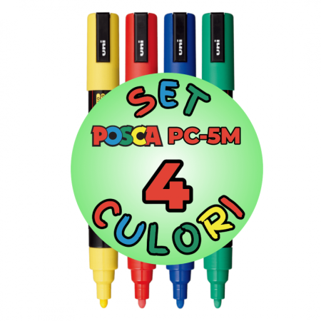Markere Posca - Marker UNI Posca PC-5M, varf rotund, 1.8-2.5mm, set 4 culori