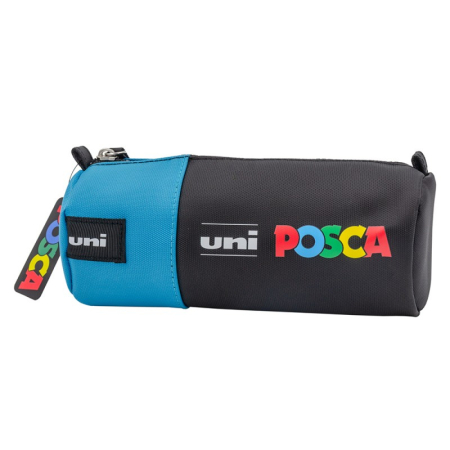 Penar echipat UNI Posca, cilindric, 1 fermoar, negru cu turcoaz, 16 markere (6x5M, 6x3M, 4x1M) [1]