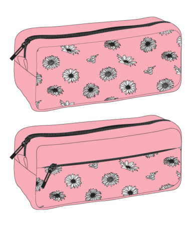 Penare - Penar SF Etui Dreptunghiular 2 Fermoare Flori Roz