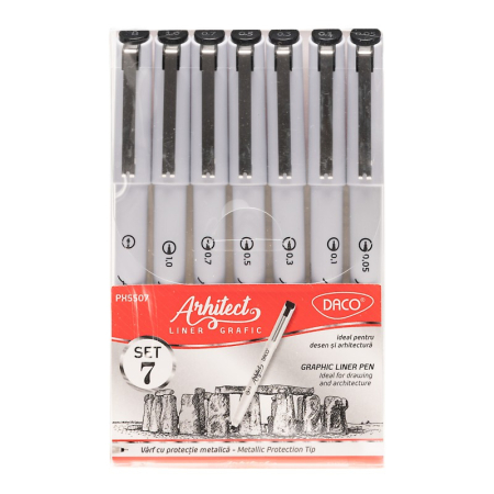 Pixuri - Pix Liner Grafic Arhitect set 7 buc, dimensiuni diferite