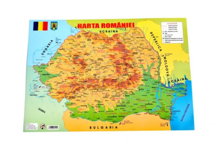 Planse școlare - Plansa A4 - Harta Romaniei din carton cu lacuire UV