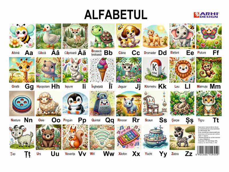 Planse școlare - Plansa Alfabetul A4 din carton cu lacuire UV