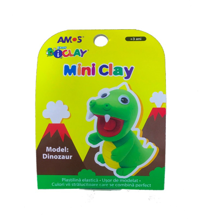 Plastilină - Plastilina iClay MiniClay Amos, model Dinozaur, 30 g, 4 culori/cutie