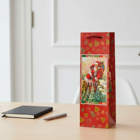 Punga cadou Craciun, pentru sticle, 10x33x9 cm, diverse modele [3]