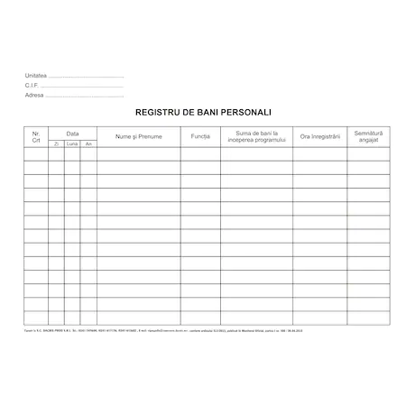 Registre si Formulare - Registru bani personali, A4