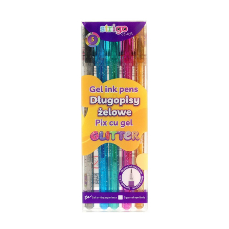 Pix cu gel - Set 5 buc Pix cu gel Strigo Glitter - 0.8mm