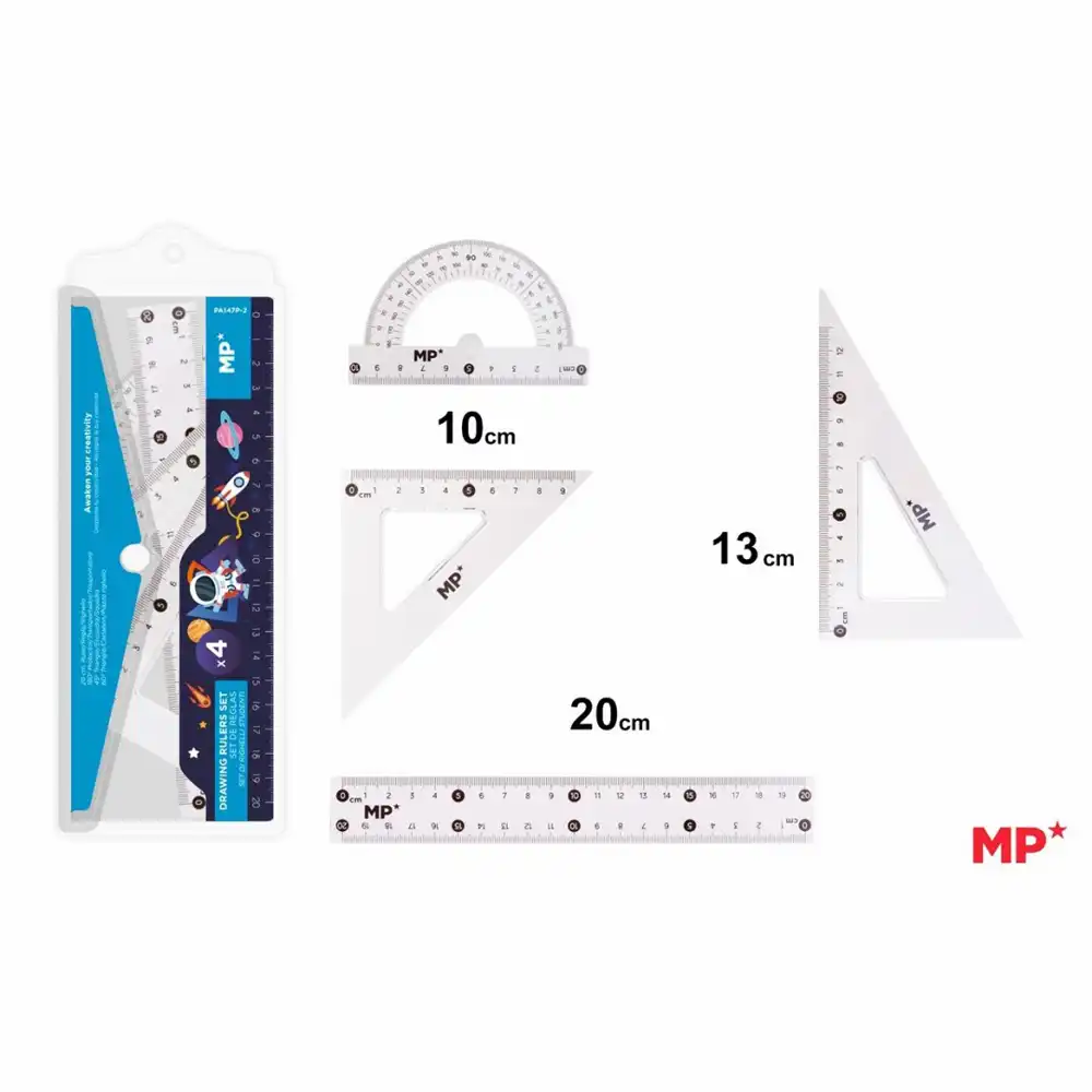 Instrumente geometrice - Set geometrie Main Paper, 4 piese, Albastru