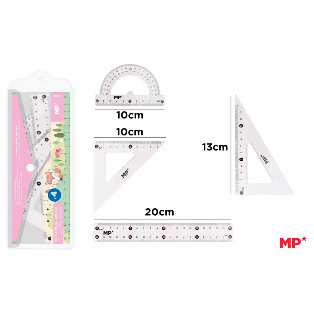 Instrumente geometrice - Set geometrie Main Paper, 4 piese, Roz