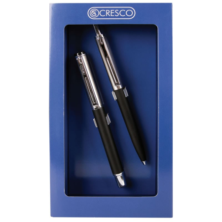 Seturi Instrumente de scris - Set stilou si pix Cresco Reporter, corp metalic negru clips argintiu