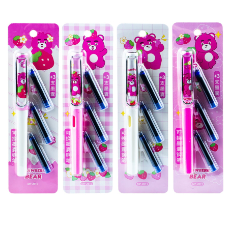 Stilouri - Stilou cu 3 rezerve pe blister, Capsuna