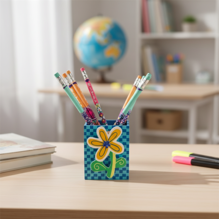 Suport scolar instrumente de scris din lemn, floare [0]