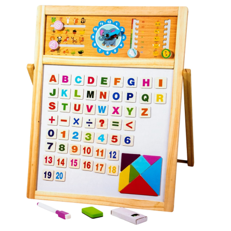 Table magnetice pentru copii - Tablita magnetica din lemn, 2 fete + accesorii