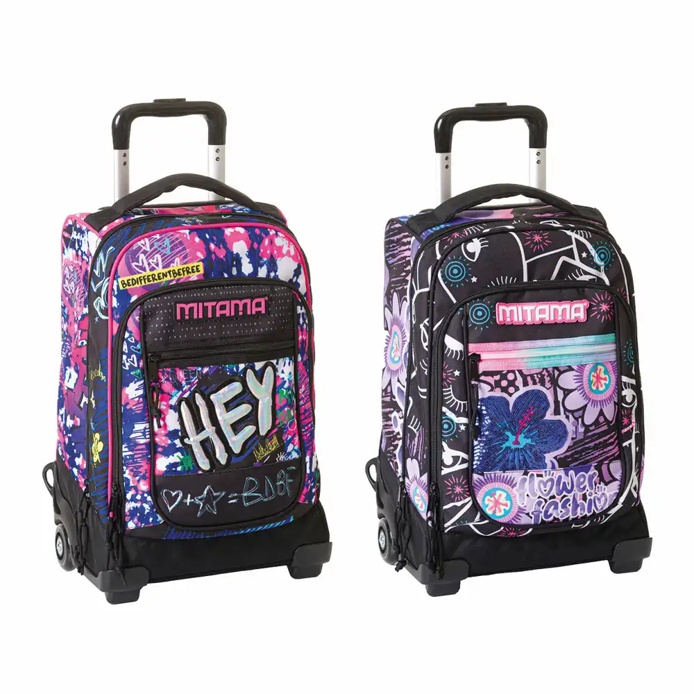 Ghiozdane - Troller calatorie Mitama, 3 compartimente, design fete, 49x20x31 cm