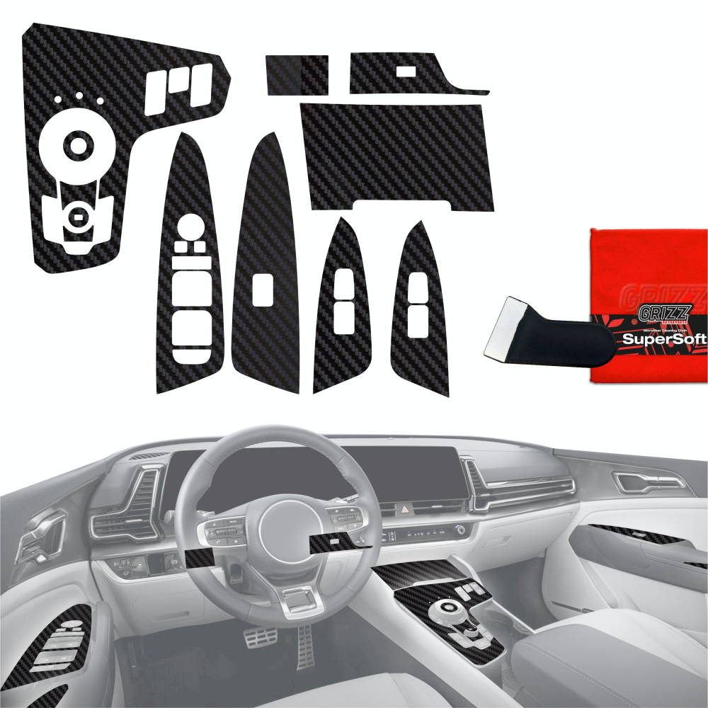 Folie de protecție 12în1 pentru consola centrală și bord - Kia Sportage 5 încălzire scaun (2021-2024) Aspect carbon mat anti-amprentă [1]