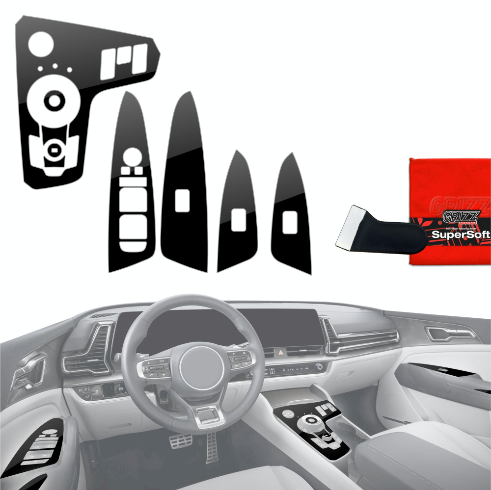 Folie de protecție 9în1 pentru consola centrală și bord - Kia Sportage 5 Keyless (2021-2024) Negru Lucios [1]