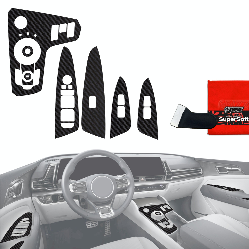 Folie de protecție 9în1 pentru consola centrală și bord - Kia Sportage 5 Keyless încălzire scaune (2021-2024) Aspect carbon mat anti-amprentă [1]