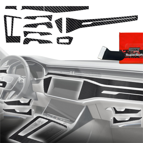Folie interior - 11în1 folii de protecție pentru consola centrală și bord - Audi A7 C8 (2018-2025) aspect carbon lucios