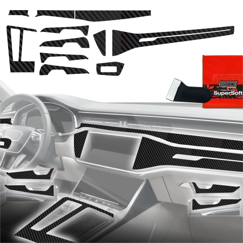 Folie interior - 11în1 Folii de protecție pentru consola centrală și bord - Audi A7 C8 (2018-2025) Aspect carbon mat, anti-amprentă
