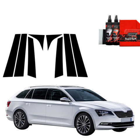 Bodyshield - 8in1 folie de protecție neagră pentru coloana B-C - Skoda Superb 3 Combi (2015-2019)