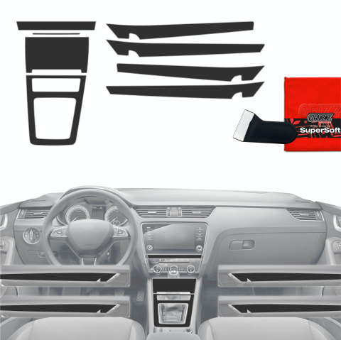 Folie interior - 8în1 folii de protecție pentru consola centrală și bord - Skoda Octavia 3 (2017-2020) Negru Mat Antiamprentă