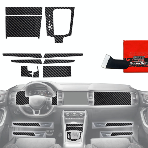 Folie interior - Folie de protecție 10în1 pentru consola centrală și bord - Skoda Kodiaq (2016-2023) Aspect carbon lucios