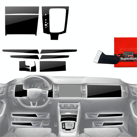 Folie interior - Folie de protecție 10în1 pentru consola centrală și bord - Skoda Kodiaq (2016-2023) Negru Lucios