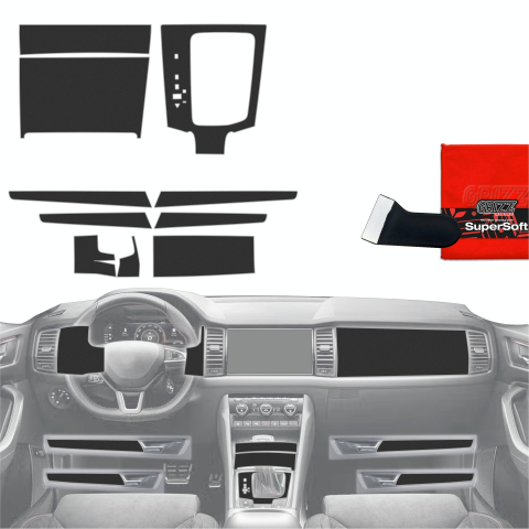 Folie interior - Folie de protecție 10în1 pentru consola centrală și bord - Skoda Kodiaq (2016-2023) Negru Mat Antiamprentă