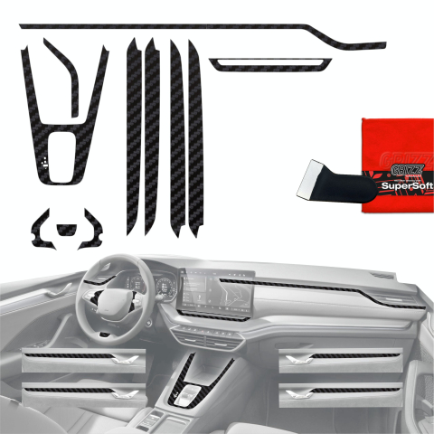 Folie interior - Folie de protecție 11în1 pentru consola centrală și bord - Skoda Octavia 4 10" facelift (2024-2026) Aspect carbon mat anti-amprentă