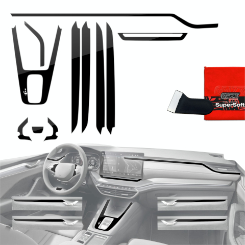 Folie interior - Folie de protecție 11în1 pentru consola centrală și bord - Skoda Octavia 4 10" facelift (2024-2026) Negru lucios