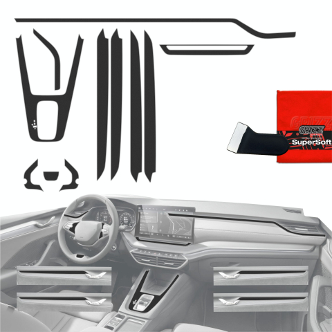 Folie interior - Folie de protecție 11în1 pentru consola centrală și bord - Skoda Octavia 4 10" facelift (2024-2026) Negru mat anti-amprentă