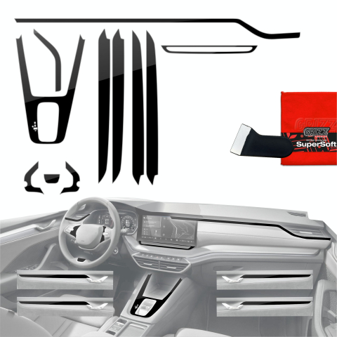 Folie interior - Folie de protecție 11în1 pentru consola centrală și bord - Skoda Octavia 4 13" facelift (2024-2026) Negru lucios