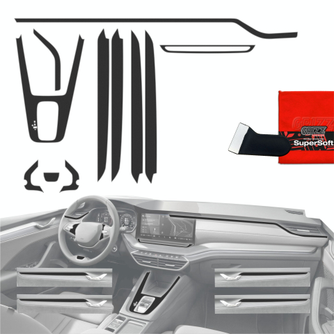 Folie interior - Folie de protecție 11în1 pentru consola centrală și bord - Skoda Octavia 4 13" facelift (2024-2026) Negru mat anti-amprentă