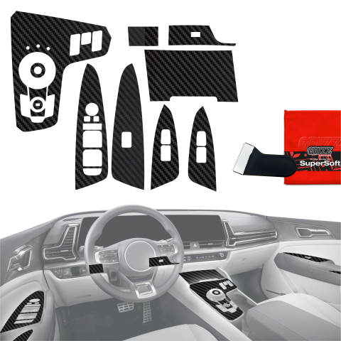 Folie interior - Folie de protecție 12în1 pentru consola centrală și bord - Kia Sportage 5 încălzire scaun (2021-2024) Aspect carbon mat anti-amprentă