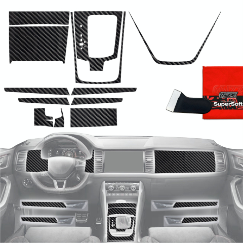 Folie interior - Folie de protecție 12în1 pentru consola centrală și bord - Skoda Kodiaq (2016-2023) Aspect carbon lucios
