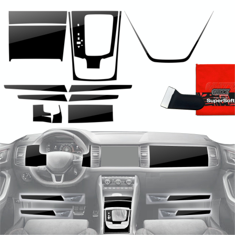 Folie interior - Folie de protecție 12în1 pentru consola centrală și bord - Skoda Kodiaq (2016-2023) Negru Lucios
