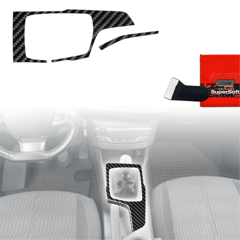 Folie interior - Folie de protecție 2în1 pentru consola centrală - Peugeot 308 Combi (2013-2021) aspect carbon lucios