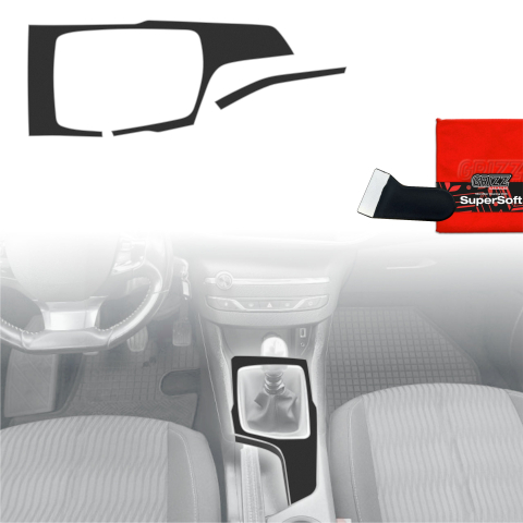 Folie interior - Folie de protecție 2în1 pentru consola centrală - Peugeot 308 Combi (2013-2021) Negru Mat Antiamprentă