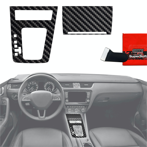 Folie interior - Folie de protecție 2în1 pentru consola centrală - Skoda Octavia 3 DSG (2017-2020) Aspect Carbon Lucios
