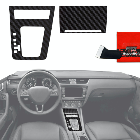 Folie interior - Folie de protecție 2în1 pentru consola centrală - Skoda Octavia 3 DSG (2017-2020) Aspect Carbon Mat Antiamprentă