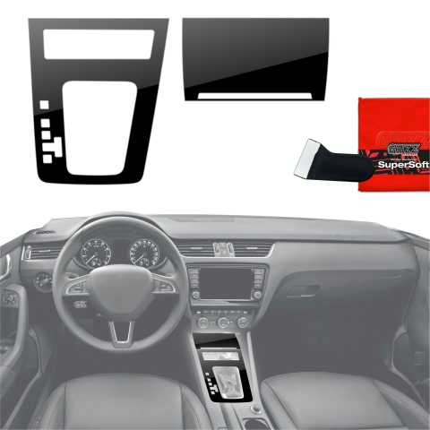 Folie interior - Folie de protecție 2în1 pentru consola centrală - Skoda Octavia 3 DSG (2017-2020) Negru Lucios
