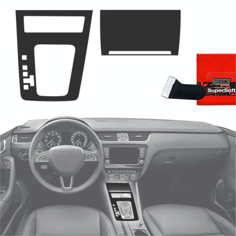 Folie interior - Folie de protecție 2în1 pentru consola centrală - Skoda Octavia 3 DSG (2017-2020) Negru Mat Antiamprentă