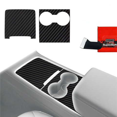 Folie interior - Folie de protecție 2în1 pentru consola centrală - Tesla Model 3 (2021-2025) aspect carbon mat antifingerprint
