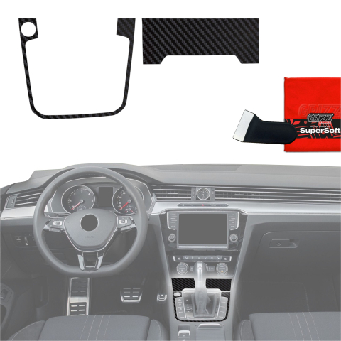 Folie interior - Folie de protecție 2în1 pentru consola centrală - Volkswagen Passat B8 Alltrack (2014-2023) Aspect carbon mat, rezistentă la amprente
