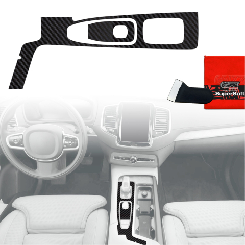 Folie interior - Folie de protecție 2în1 pentru consola centrală - Volvo XC90 B6 (2022-2025) Aspect carbon mat anti-amprentă
