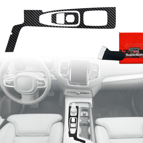 Folie interior - Folie de protecție 2în1 pentru consola centrală - Volvo XC90 B6 Drive Mode (2020-2021) Aspect carbon lucios